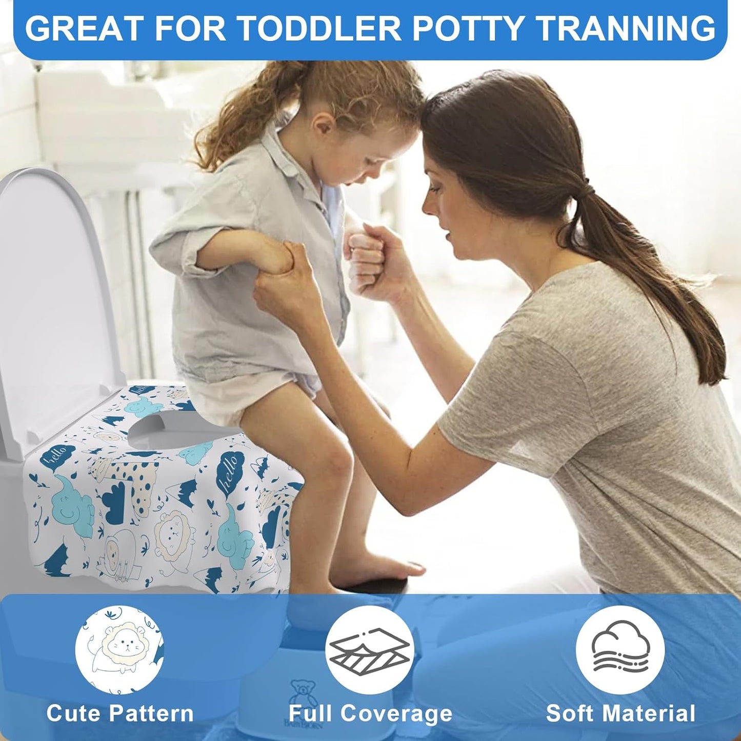 20 PCS Disposable Toilet Seat Covers, Extra Large Portable Potty Seat Covers for Toilet, Bathroom, Toddler & Kid Potty Training Seat Cover, Travel Essentials for Airplane, Trip-Animal