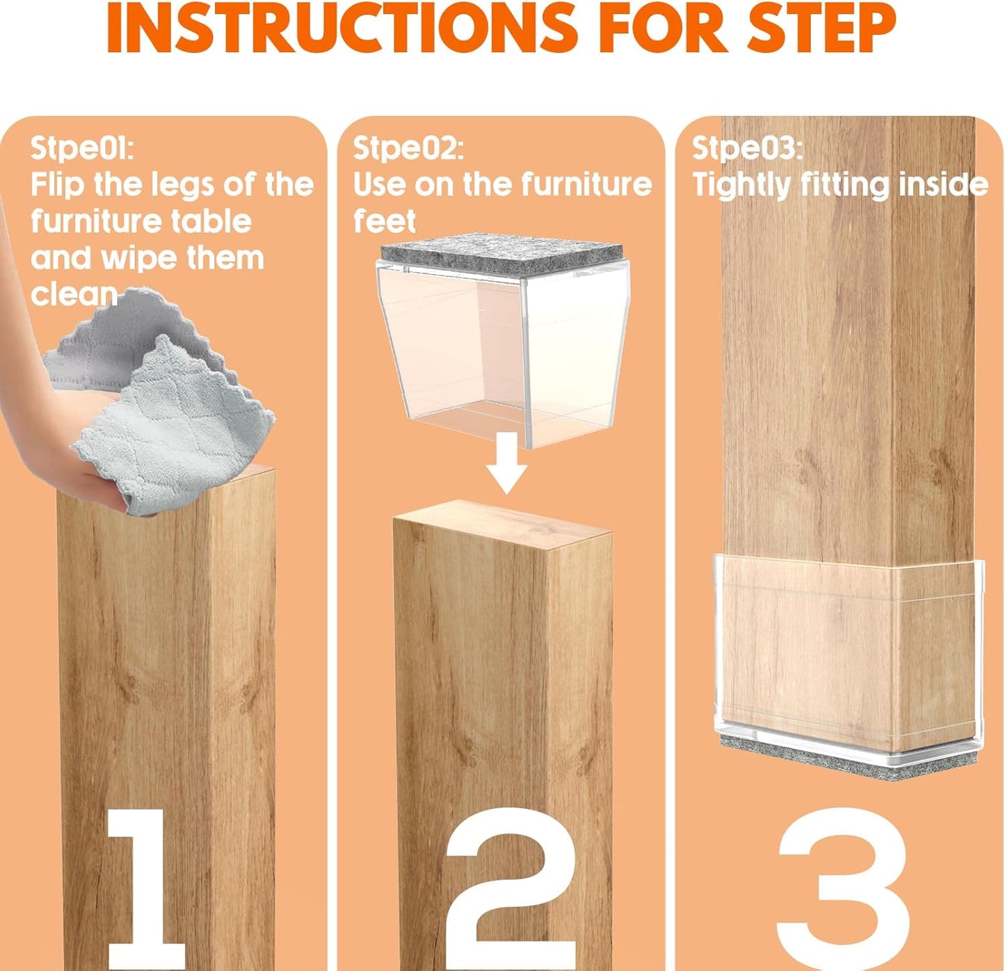 Rectangle Chair Leg Protectors for Hardwood Floors,16 PCS Silicone Covers to Protect Wood Tile Floors Felt Pads Furniture Leg Caps Reduce Noise. Easy to Move. (Clear,0.5 x 1.5 Inch, Rectangular)