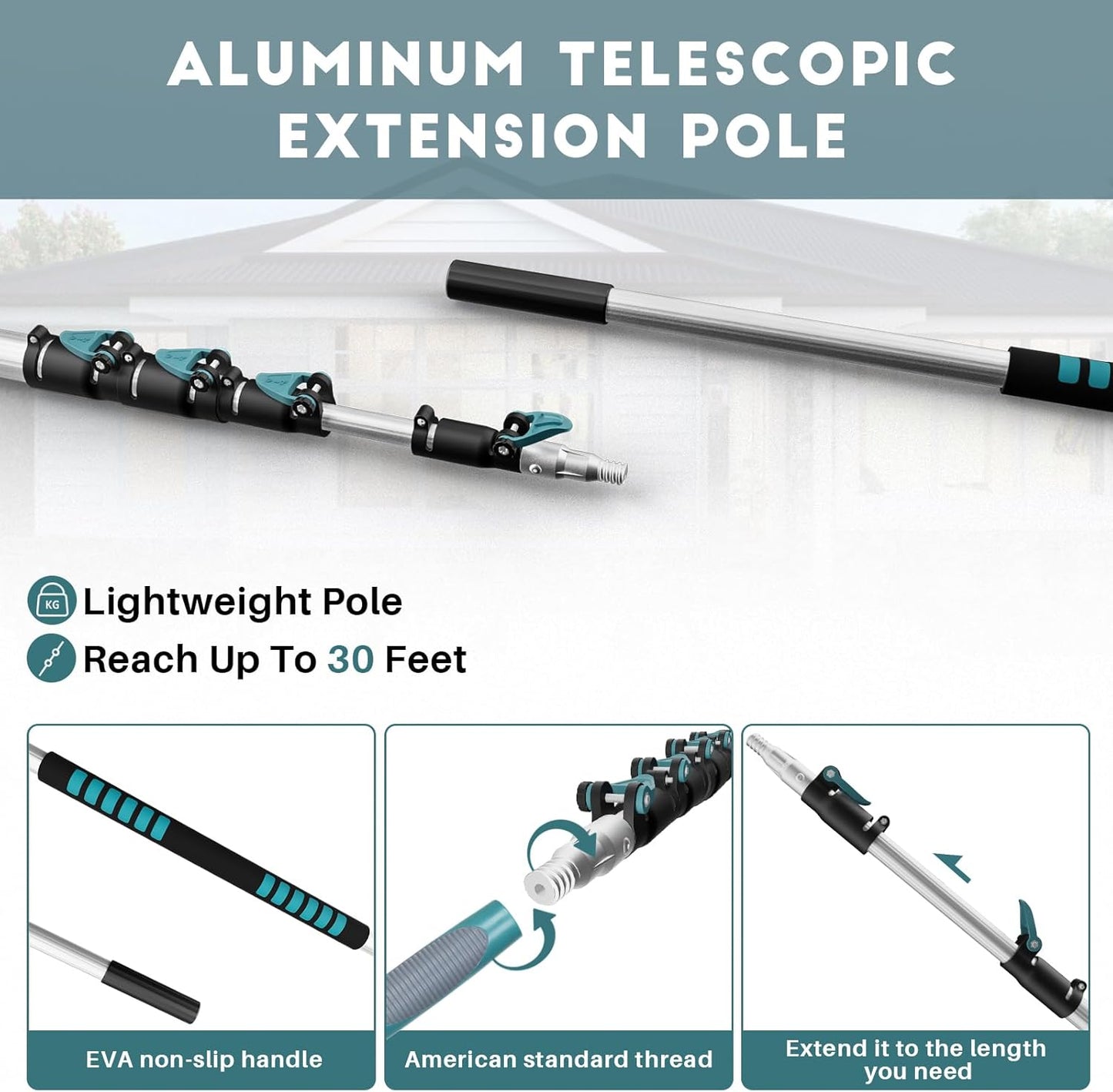 36 Foot High-Reach Duster Kit with 7-30FT Extendable Pole - High Ceiling Duster Cleaning Kit with Telescopic Pole,Cobweb Duster, Chenille Ceiling Fan Duster, Microfiber Feather Duster