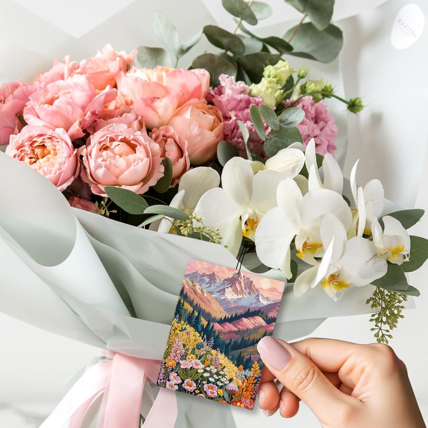 Maximalist Floral Mountain Car Air Freshener 4 Pcs, Boho Abstract Eclectic Flower Hanging Scents Air Freshener for Women Girls Gifts, Cute Scented Car Accessories Decor for Room Closet Drawer