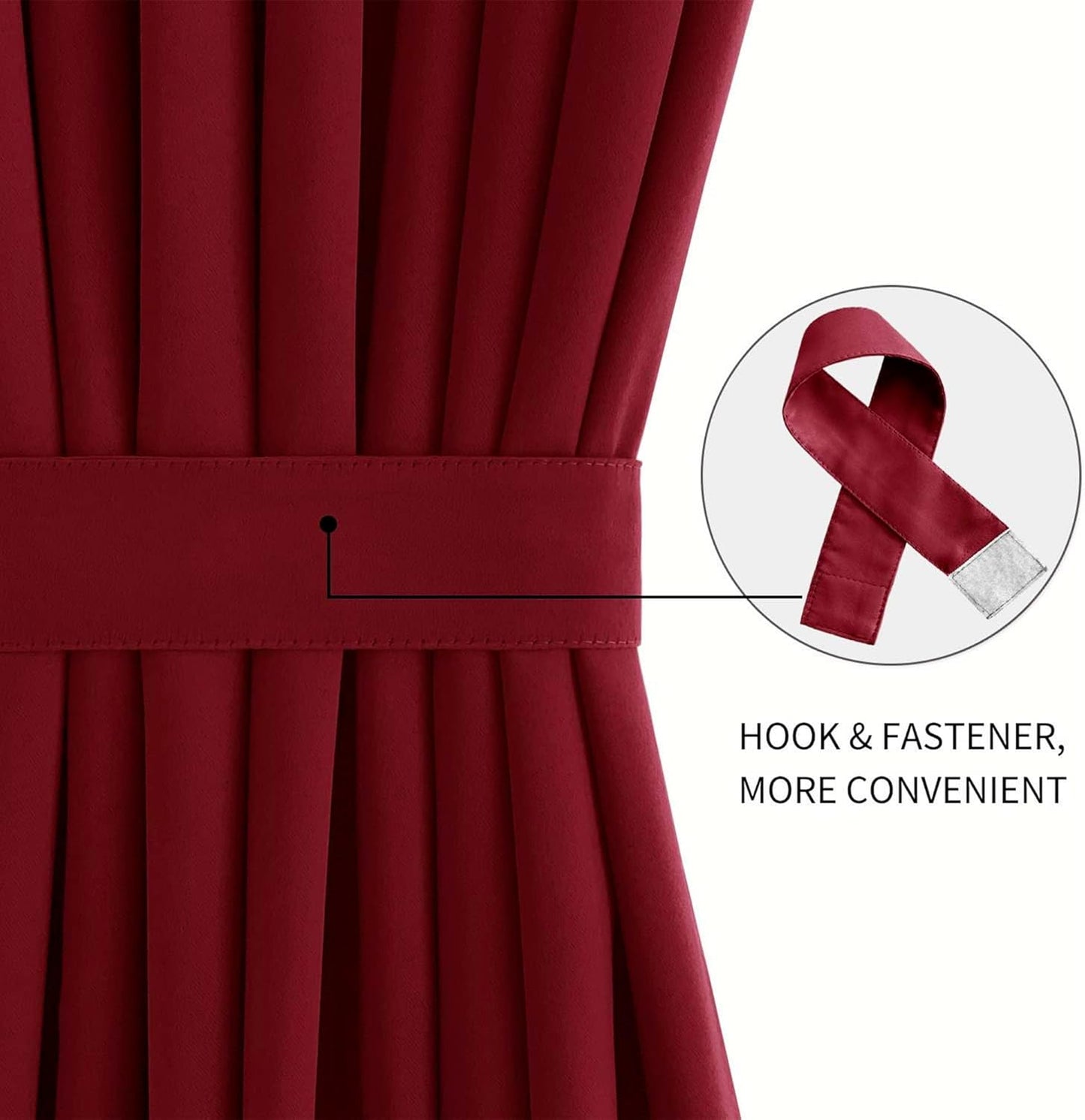 DWCN French Door Curtains - Rod Pocket Thermal Blackout Panel for Glass Window, Kitchen and Patio - Privacy, 25 X 80 Inches Long, 1 Panel With Tieback, Burgundy