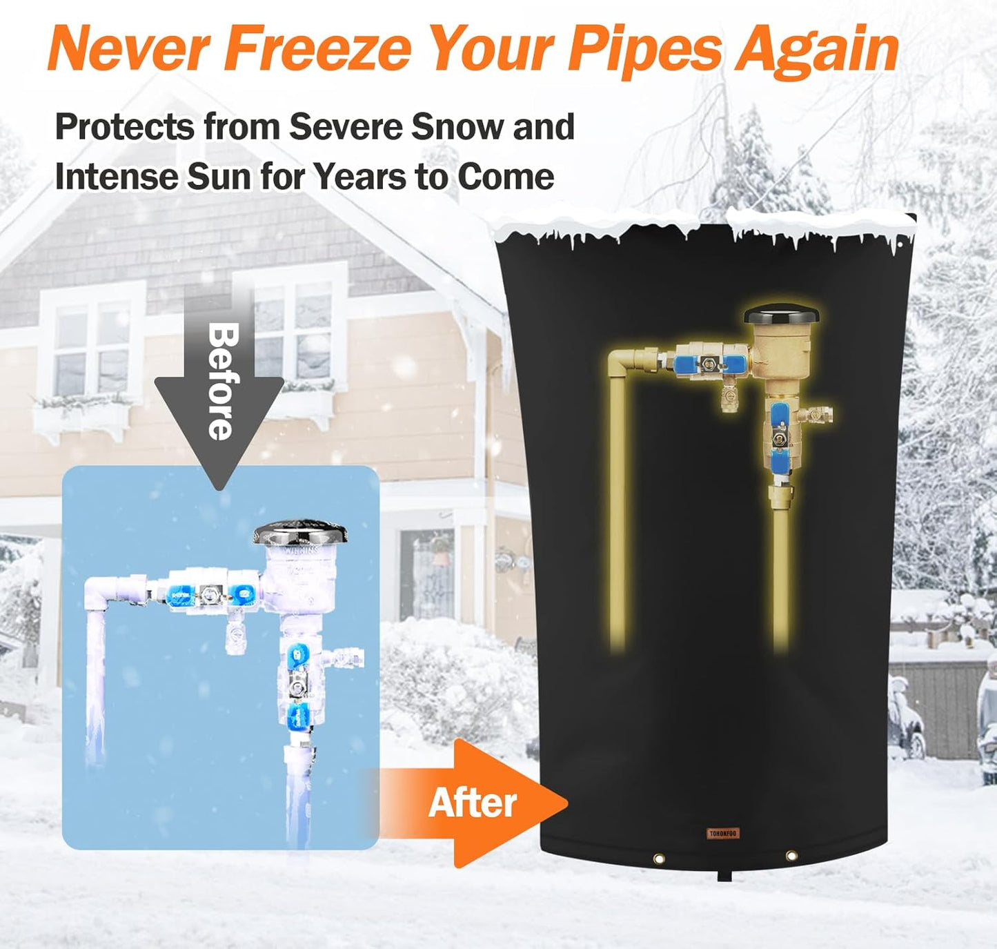 TOHONFOO Backflow Preventer Pipe Insulation Cover (5°F) - Irrigation Sprinkler Valve Insulated Pouch - Water Well Pump Cover - Sturdy 5 Layers for Winter Freeze Protection, 22" W x 34" H, Black