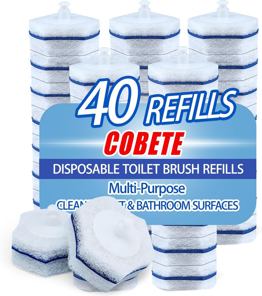 COBETE Disposable Toilet Brush Wand Refills,Disposable Toilet Refill Bowl Cleaners Brush Scrubber for Bathroom Cleaning,40 Count