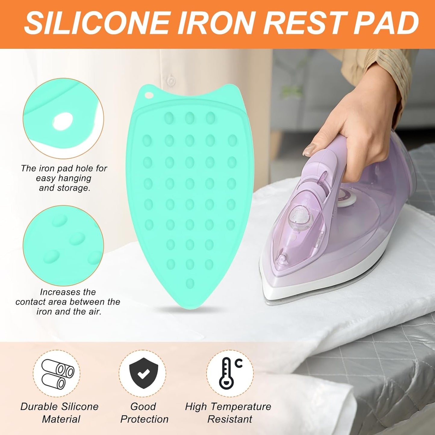 PATIKIL Silicone Iron Rest Pad, 2 Pcs Multipurpose Hot Heat Resistant Iron Rest Plate Protective Pad for Ironing Board Hot Resistant Steamer Steam Compact Mat, Lake Blue
