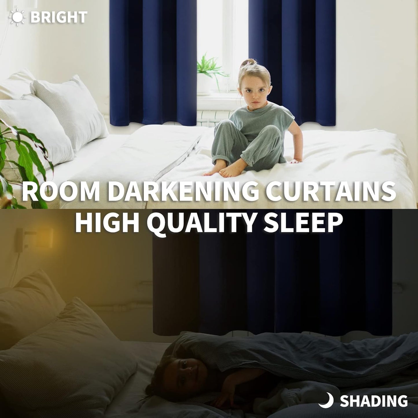 BGment Rod Pocket Blackout Curtains 84 Inches Long for Bedroom - Thermal Insulated Room Darkening Drapes with Rod Pocket Privacy for Living Room, 52 x 84 Inch, 2 Panels, Navy Blue