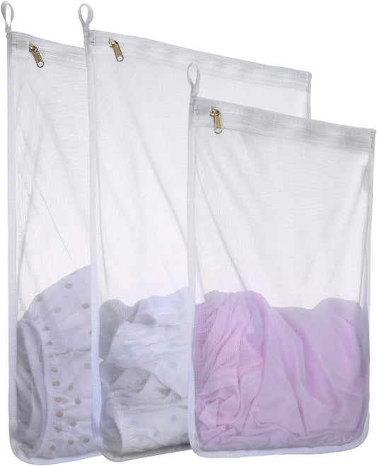 Reusable Mesh Laundry Bags, Delicates Garment Washing Bags for Travel/College, Durable Zipper Closure (2 Large 1 Medium)