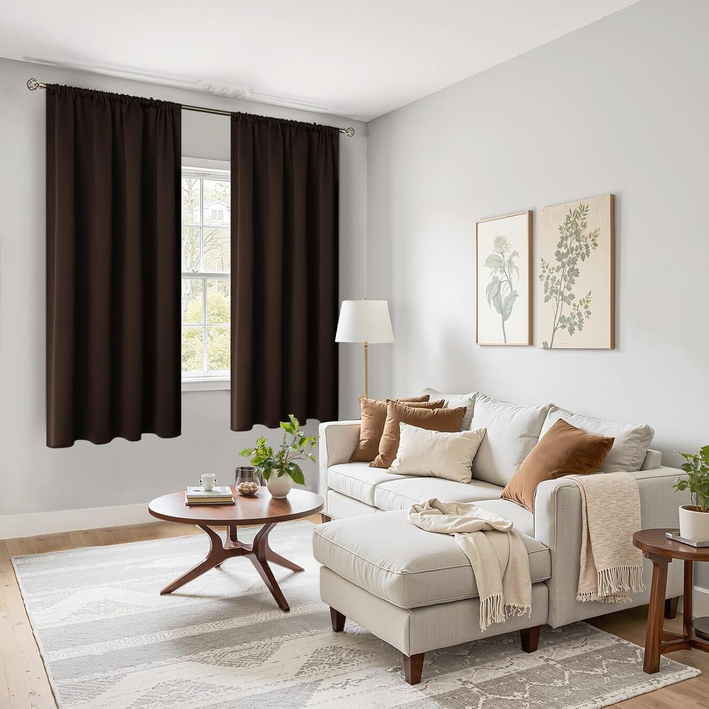 BGment Brown Blackout Curtains for Bedroom 63 Inch Length - Rod Pocket Thermal Insulated Room Darkening Drapes for Living Room Office, 52 x 63 Inch, 2 Panels, Brown