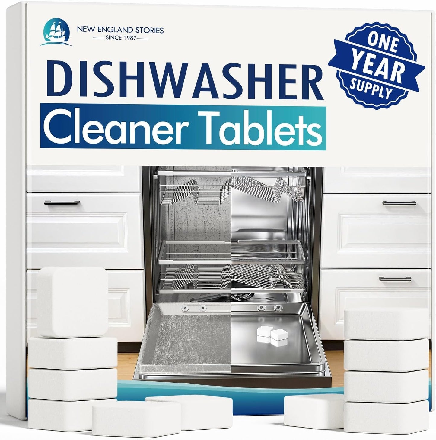 Deep Cleaning Dishwasher Cleaner Tablets - 24 Pack (1 Year Supply) Descaler & Deodorizer Pods, Fragrance-Free, Septic Safe - Removes Limescale, Grease, Odors