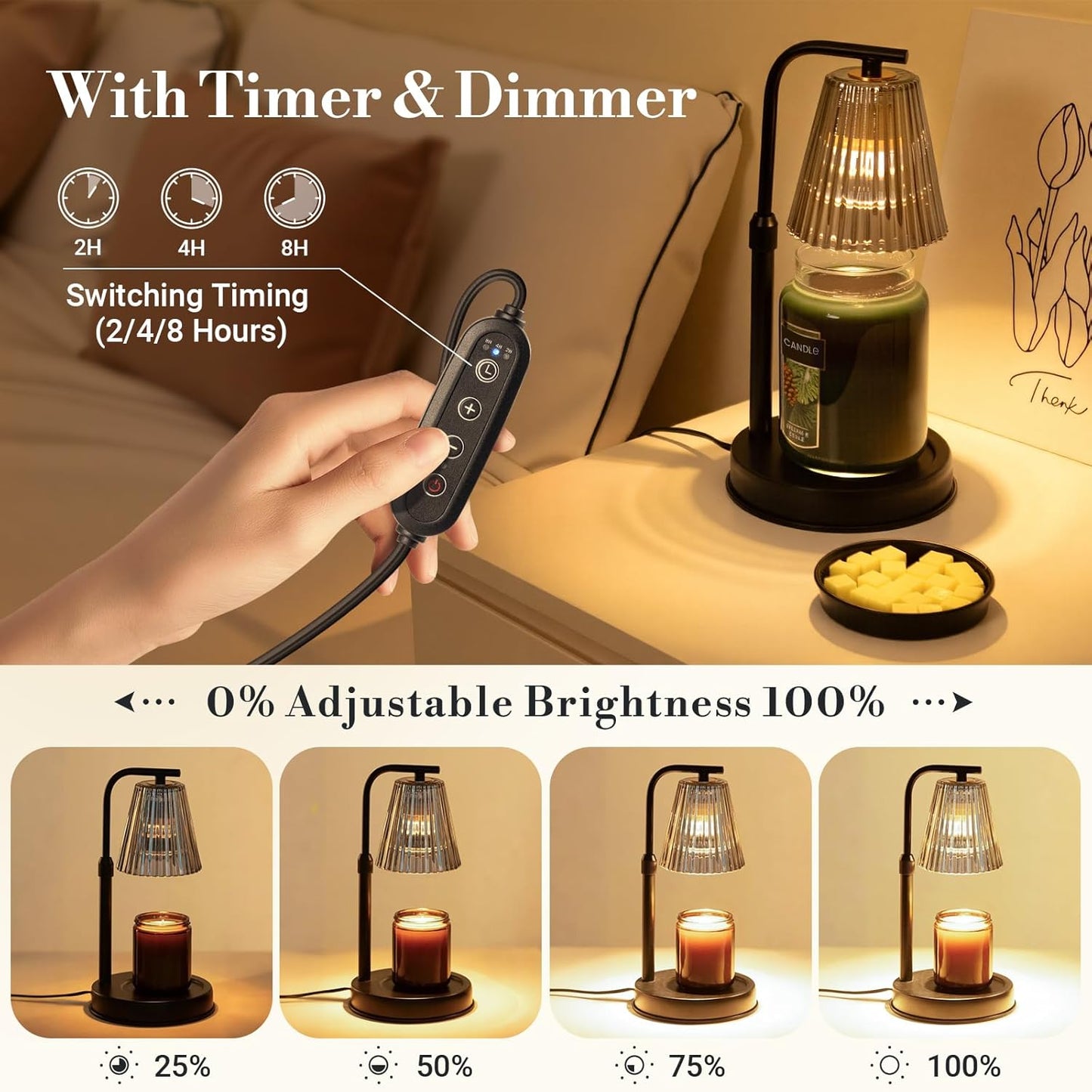 Marycele Candle Warmer Lamp with Timer for Yankee Candles, Black Wax Warmer with Dish for Wax Melts, House Warming Gifts for New Home Decor, Christmas Birthday Thanksgiving Gifts for Mom Women Men