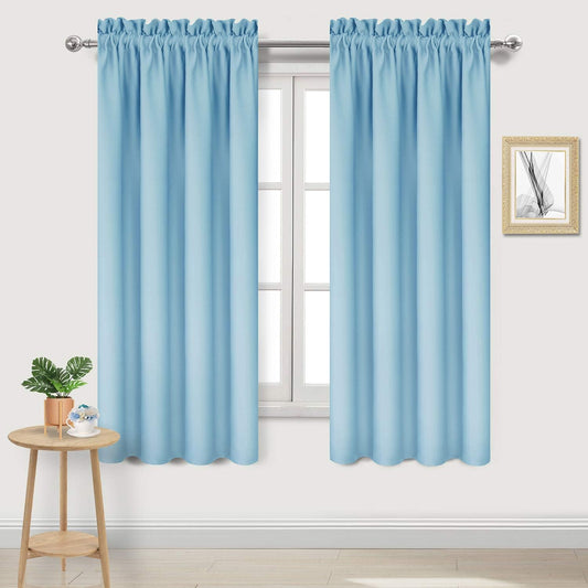 DWCN Blackout Curtains for Bedroom - Thermal Insulated Privacy Energy Saving Rod Pocket Drapes for Living Room, W 38 x L 72 Inch, Light Blue, Set of 2