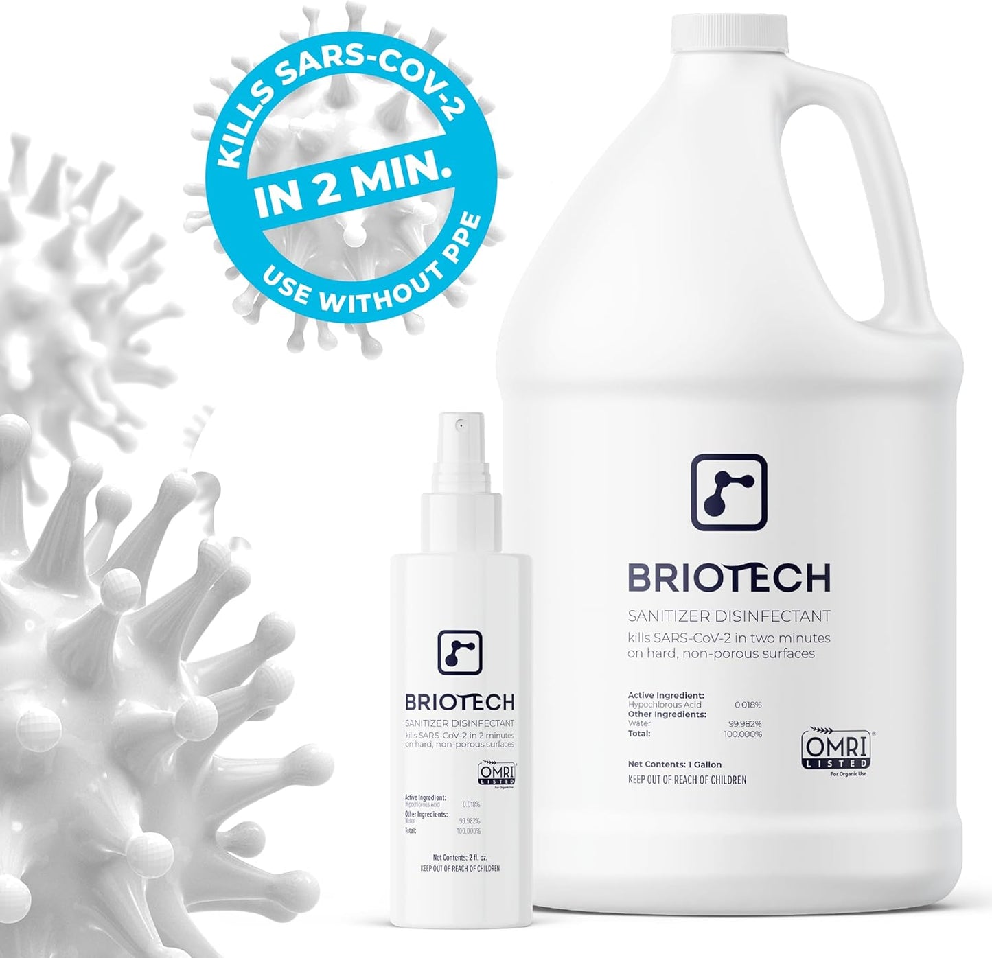 BRIOTECH Sanitizer Disinfectant Hypochlorous Spray, Kill 99.99% of Viruses & Bacteria, Control Mold, Eliminate Odor, Gentle for Nursery & Play Rooms, Food Contact Surface Sanitizer, 8 fl oz (4 Pack)