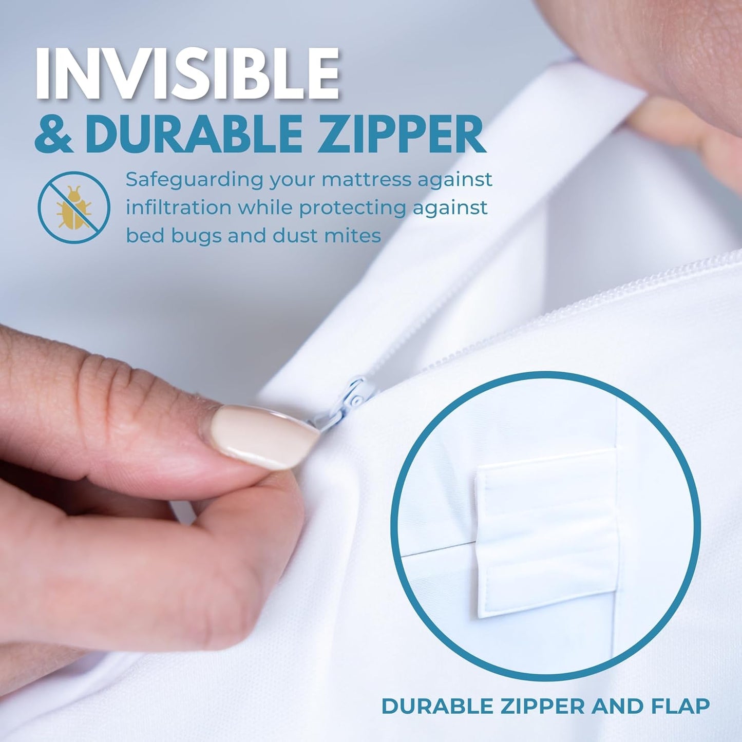 King Size 78x80” Premium Waterproof Zippered Mattress Encasement, 100% Cotton, Hypoallergenic, Six Sided Mattress Cover, Invisible Zippered, Soft Breathable up to 15" Deep - Rest Line