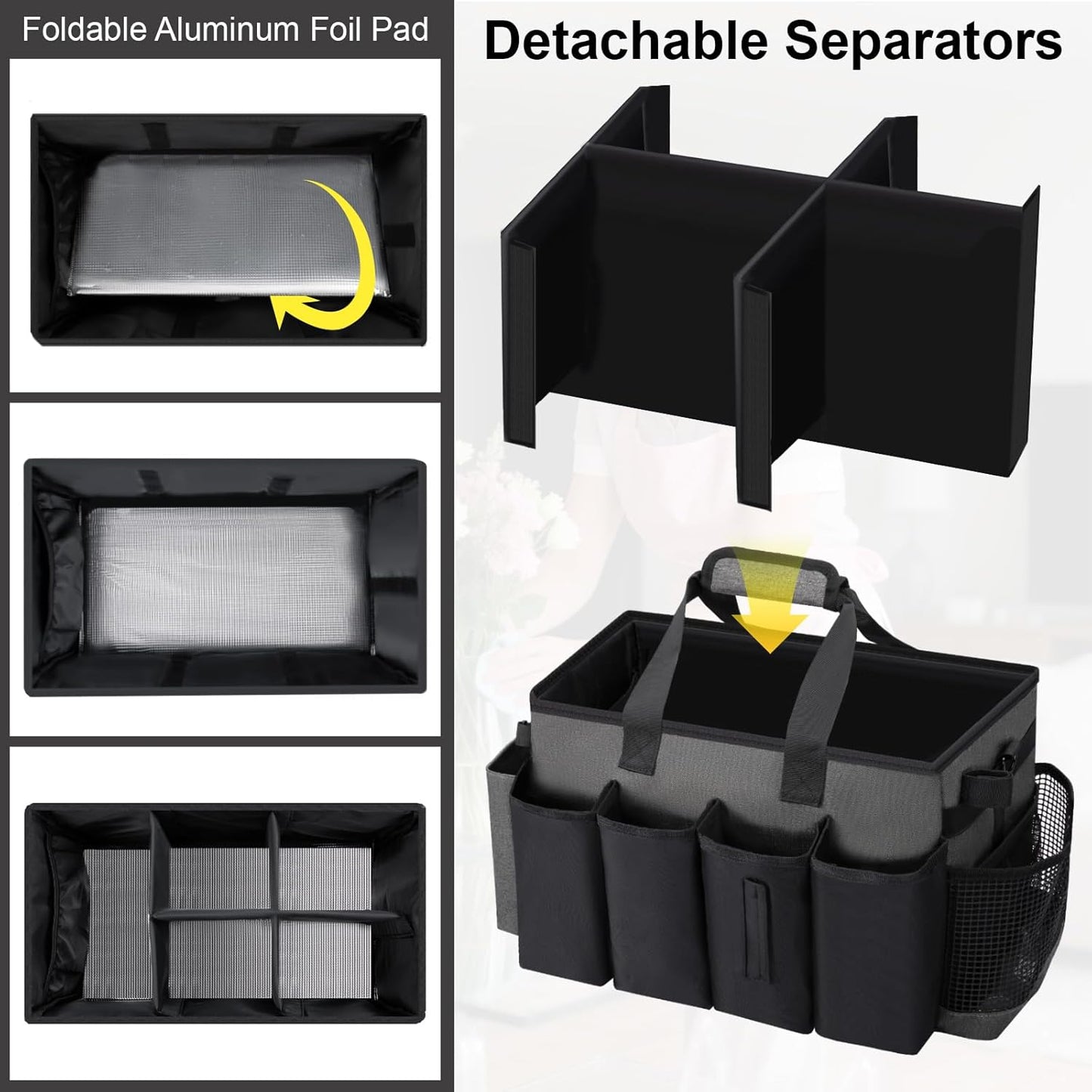 Wearable Large Cleaning Caddy Bag for Housekeeper, Clean Supply Organizer with Adjustable Shoulder, Waist & Handle Straps, Detailing Bag for Kitchen Supplies (Black&Gray)