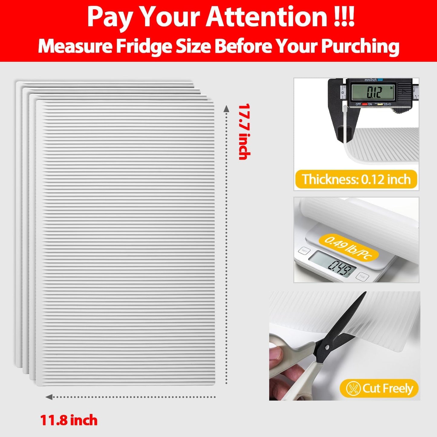 GOYLSER Silicone Refrigerator Liner for Glass Shelves Washable, Striped Fridge Liners for Shelves, 4Pcs Clear Drawer Liners No Adhesive Refrigerator Shelf Liner, 17.7x11.8 inch