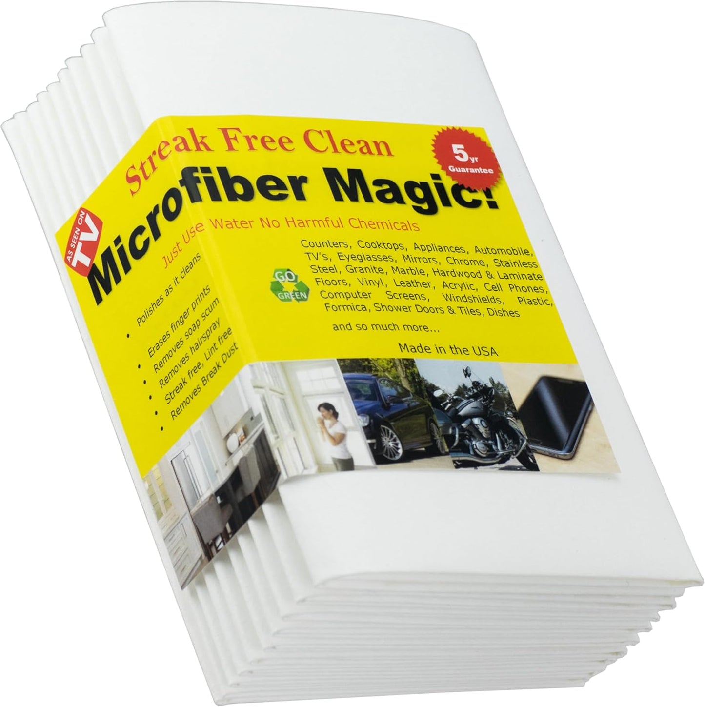 Microfiber Magic Streak Free Cleaning Cloth 10 Pack Clean Any Surface with Just Water Eco Friendly Perfect for Window, Mirror, Glass, Kitchen, Counters, Appliances, Car, Cycle, TV Screen