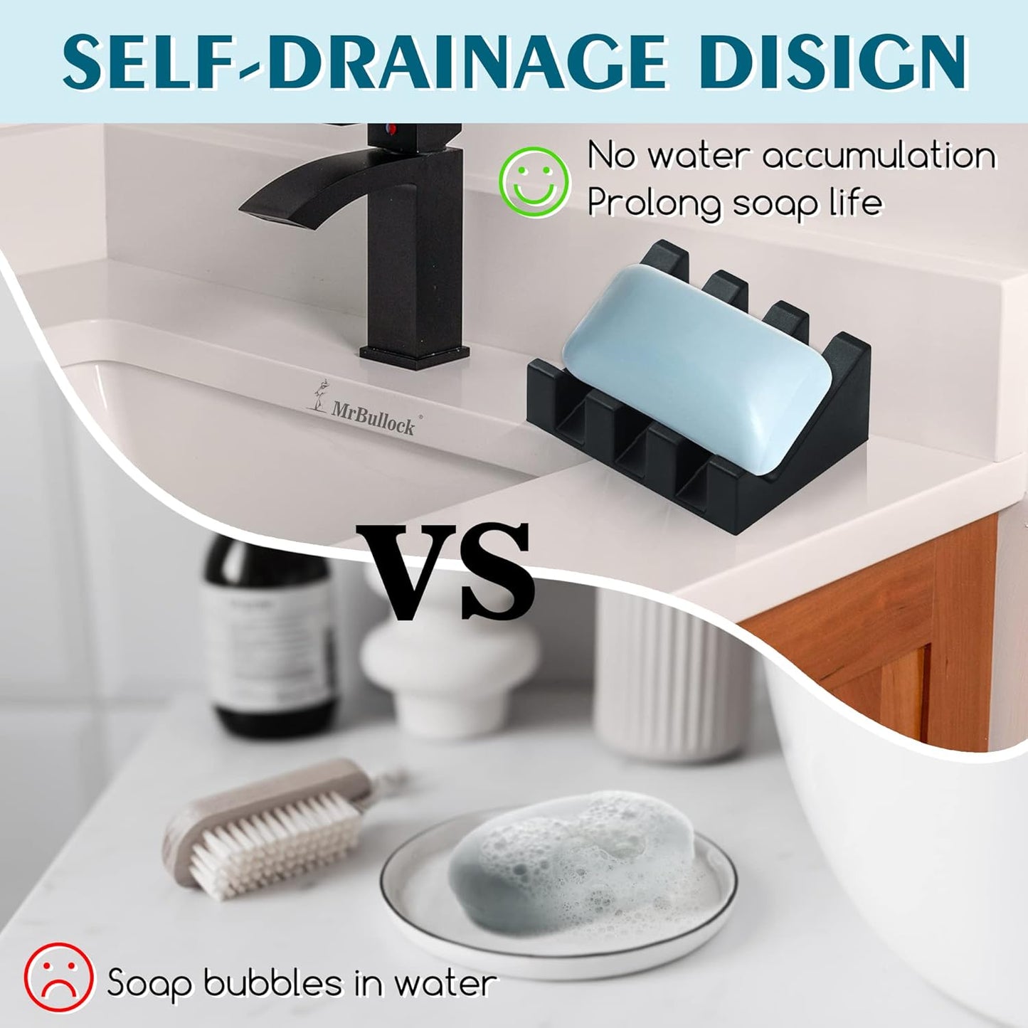 Silicone Soap Dish for Bar Soap Holder for Shower Bathroom Self Draining Waterfall Drying Tray Keep Soap Bars Dry Clean & Easy Cleaning (White Gray Black, 3)