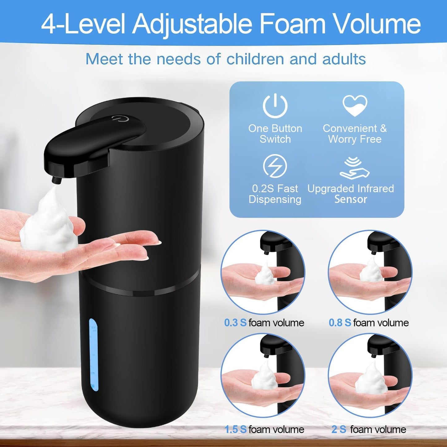 Automatic Foaming Soap Dispenser, Touchless Hand Soap Dispenser Rechargeable, Dish Foaming Liquid Dispenser Electric for Bathroom Countertop, Kitchen and Commercial 12.85 oz/380mL