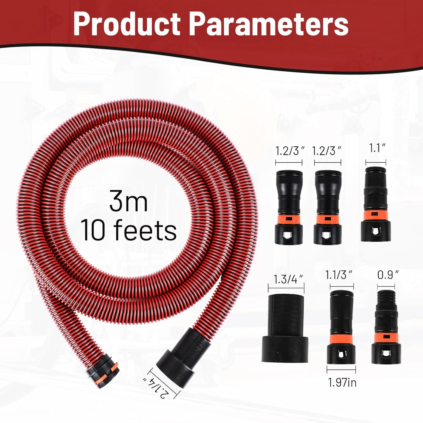 Klabb 10 Feet Dust Collection Hose Kit for Home and Shop Vacuums System with 6 Adapters of Woodworking Power Tool and Sander,Compatible with Multi-Brands Power Tool Adapter Set for Dust Collection