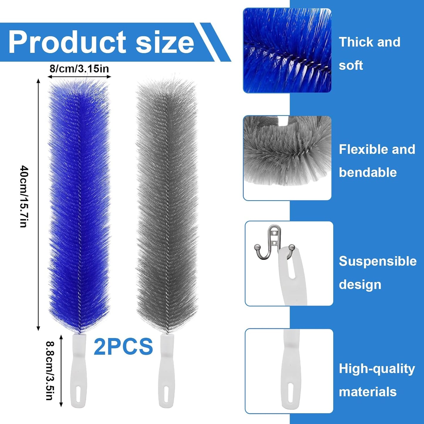 4 Pcs Cobweb Duster, Bendable Fan Duster, Plastic Fan Cleaner Brush,Microfiber Head Dusting Brush, Reusable Dust Remover for Air Conditioning Shutters,Ceiling Fan Blades,Air Vents, Curtains, Cars