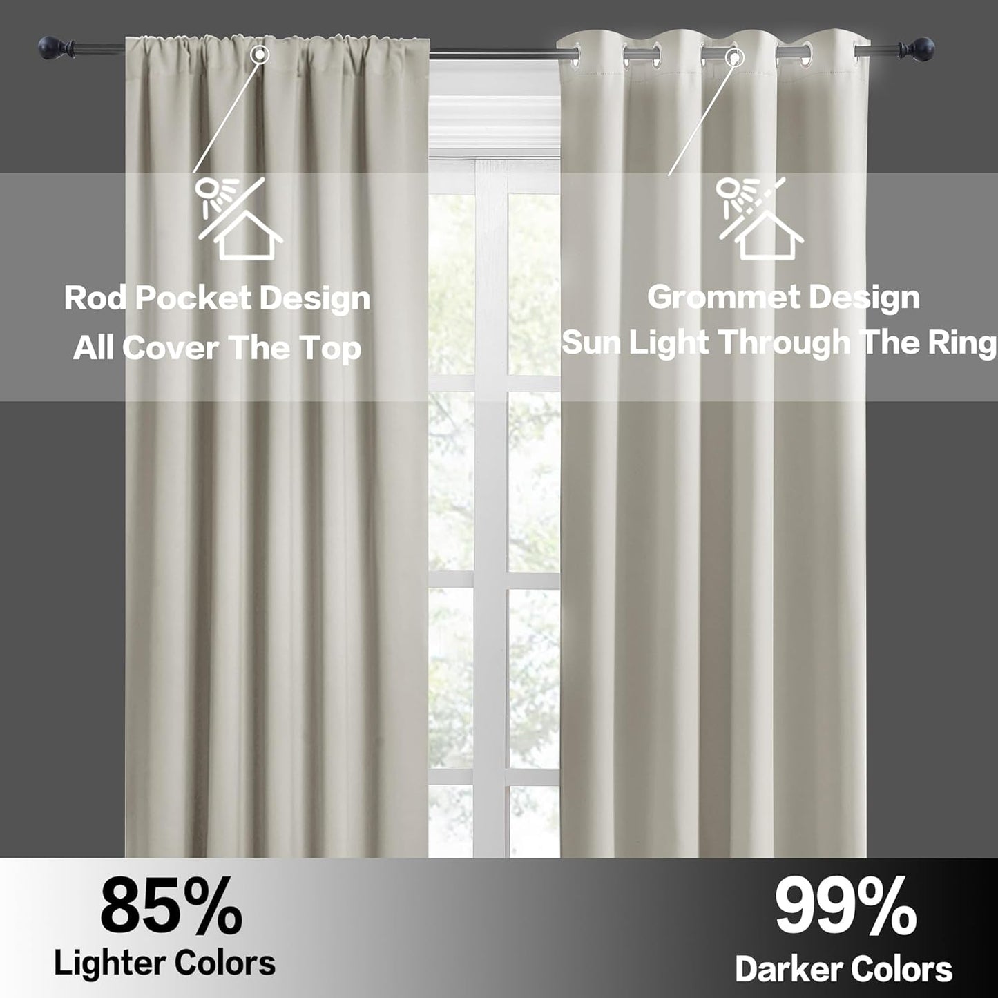 RYB HOME Blackout Curtains for Bedroom, Small Window Shades Thermal Insulating Privacy Drapes for Living Room Classroom Kitchen Bathroom Dining, Wide 42 x Long 45 inch, Natural 2 Panels
