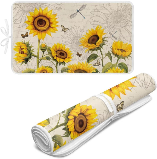 Sunflower Ironing Mat Pad for Table Portable Travel Iron Blanket Vintage Ironing Board Covers Tribal Pressing Mat Heat Press Pads 32x16 Inches,Yellow