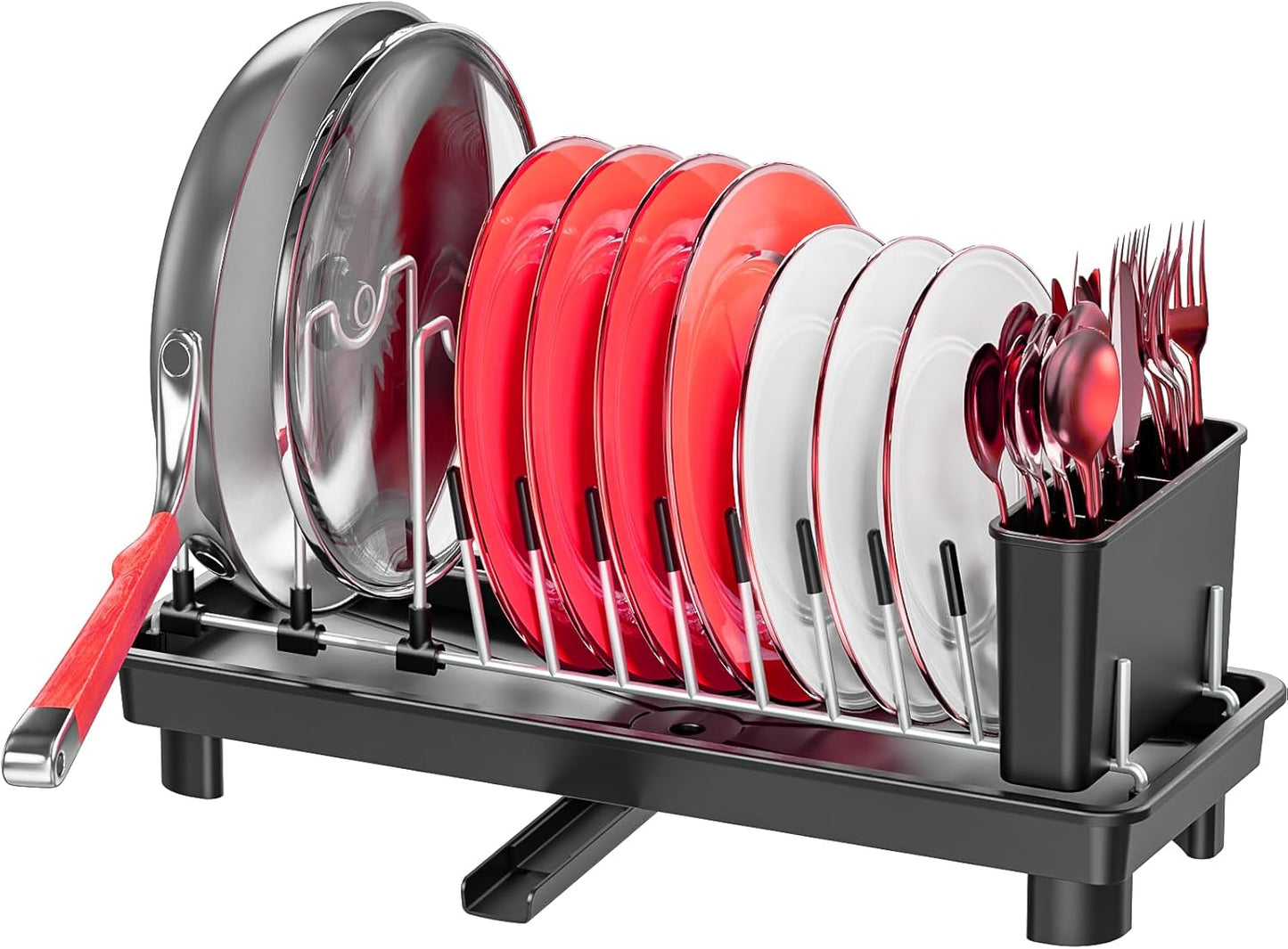 Small Dish Drying Rack, Compact Dish Rack for Kitchen Counter with Removable Cutlery Holder, Multifunctional Stainless Steel Dish Drainer, Space Saving