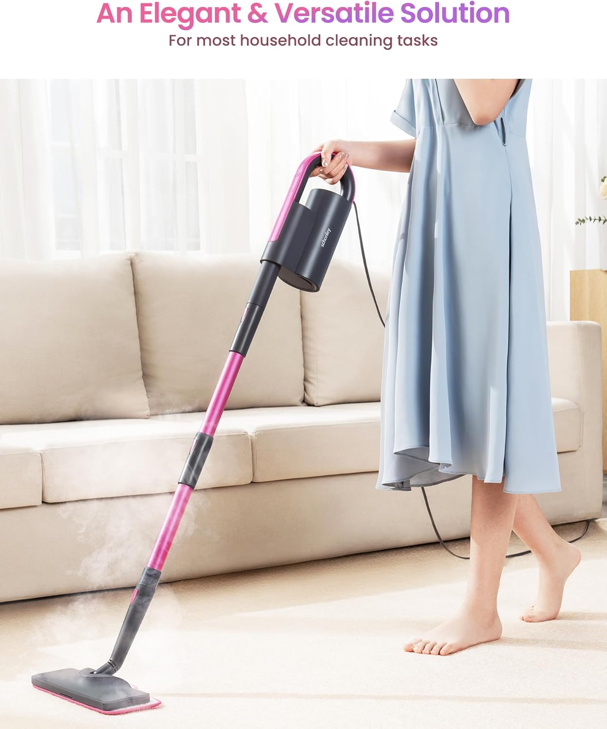 Schenley 19-in-1 Steam Mop Dual-Rod Design with Detachable Handheld Steamer for Walls, Grouts, Hard Floors, Tiles, includes Multi-purpose Accessories, Washable Microfiber Pads and Disposable Pads