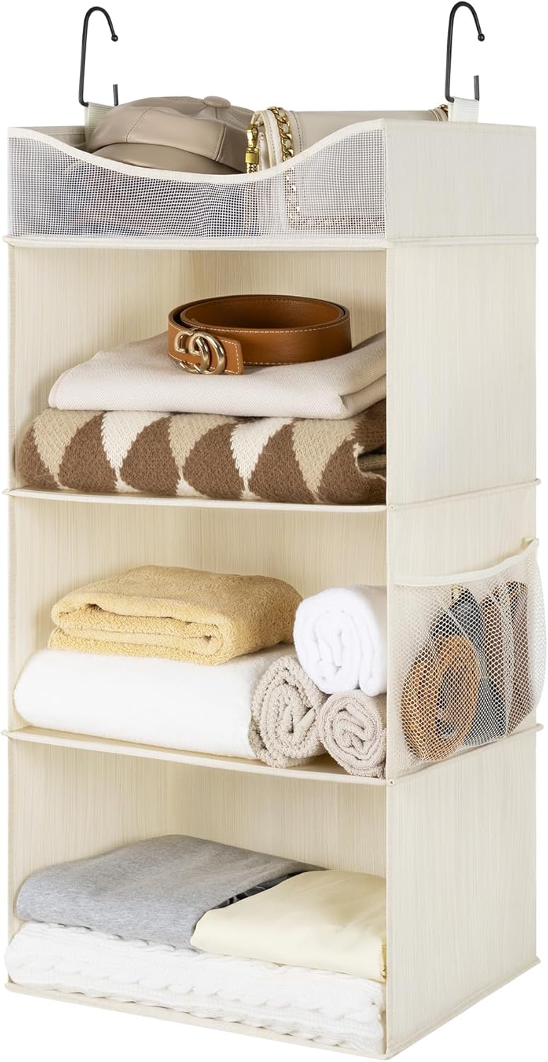 StorageWorks Hanging Closet Organizer, 3-Shelf Hanging Closet Shelves with Top Shelf, 15 ¾"W x 12" D x 31" H, Extra-Large Space, Ivory White