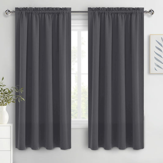 DWCN Blackout Curtains for Bedroom 63 Inch Length 2 Panels Set, Solid Thermal Insulated Energy Saving Rod Pocket Window Treatment Curtains Blackout Drapes (W42 x L63 Inch, Dark Grey)