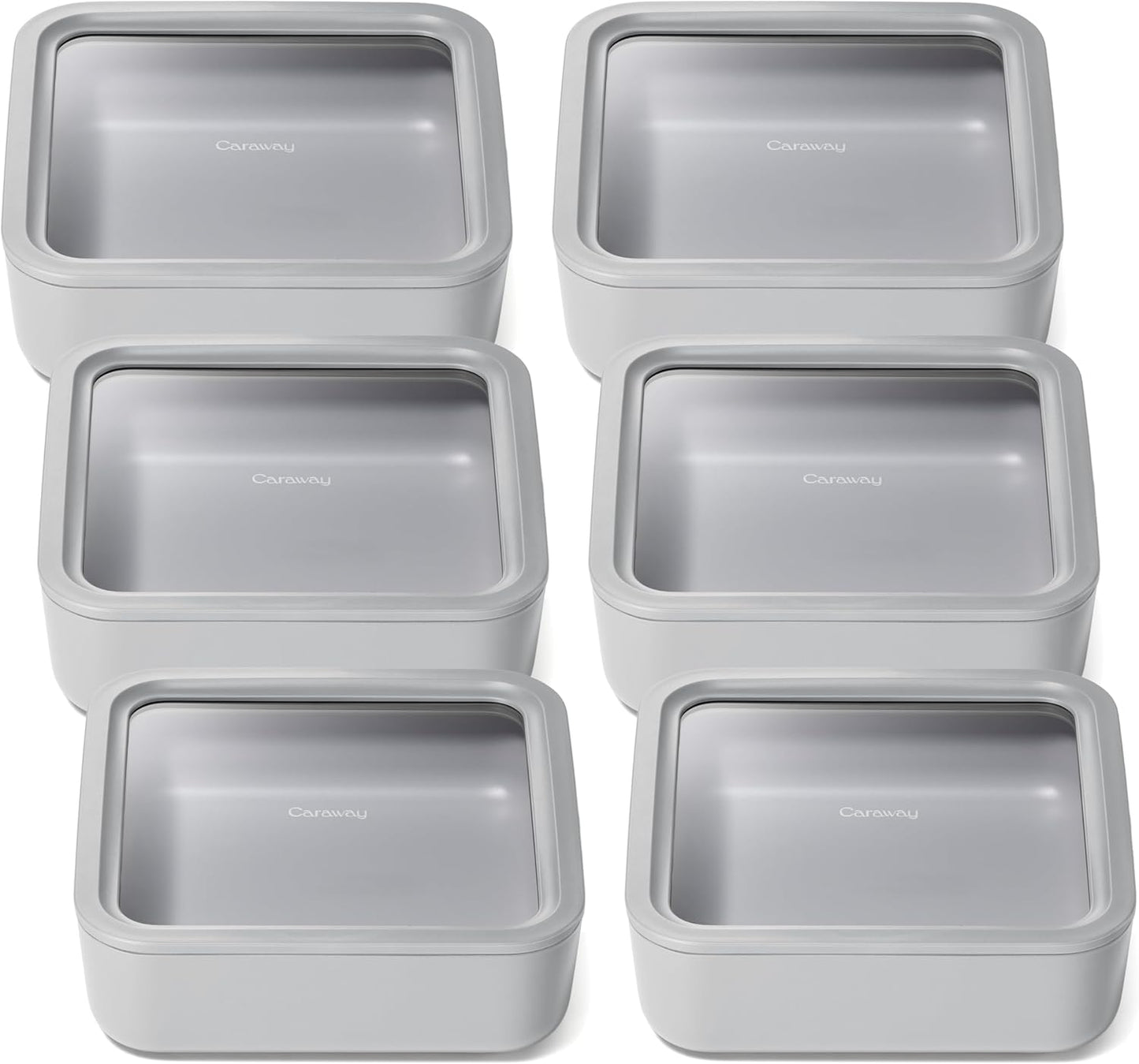 Caraway 6pc Glass Food Storage Set – 10 Cup Food Containers (6) - Ceramic Coated - Non Toxic, Non Stick with Lids - Microwave Safe - Gray