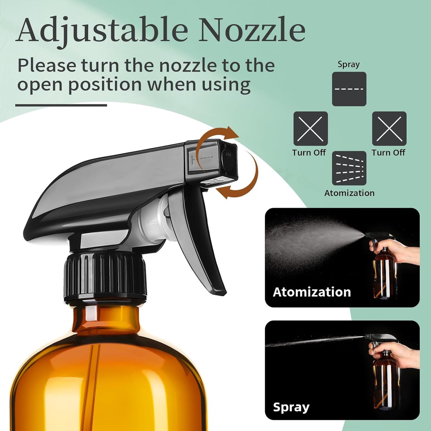 16oz Amber Glass Spray Bottles,4 Pack Glass Spray Bottles Refillable Empty Bottle with Adjustable Nozzle,Spray Bottle for Cleaning,Essential Oils,Cleaning,Pets,Plant, Hair Mister