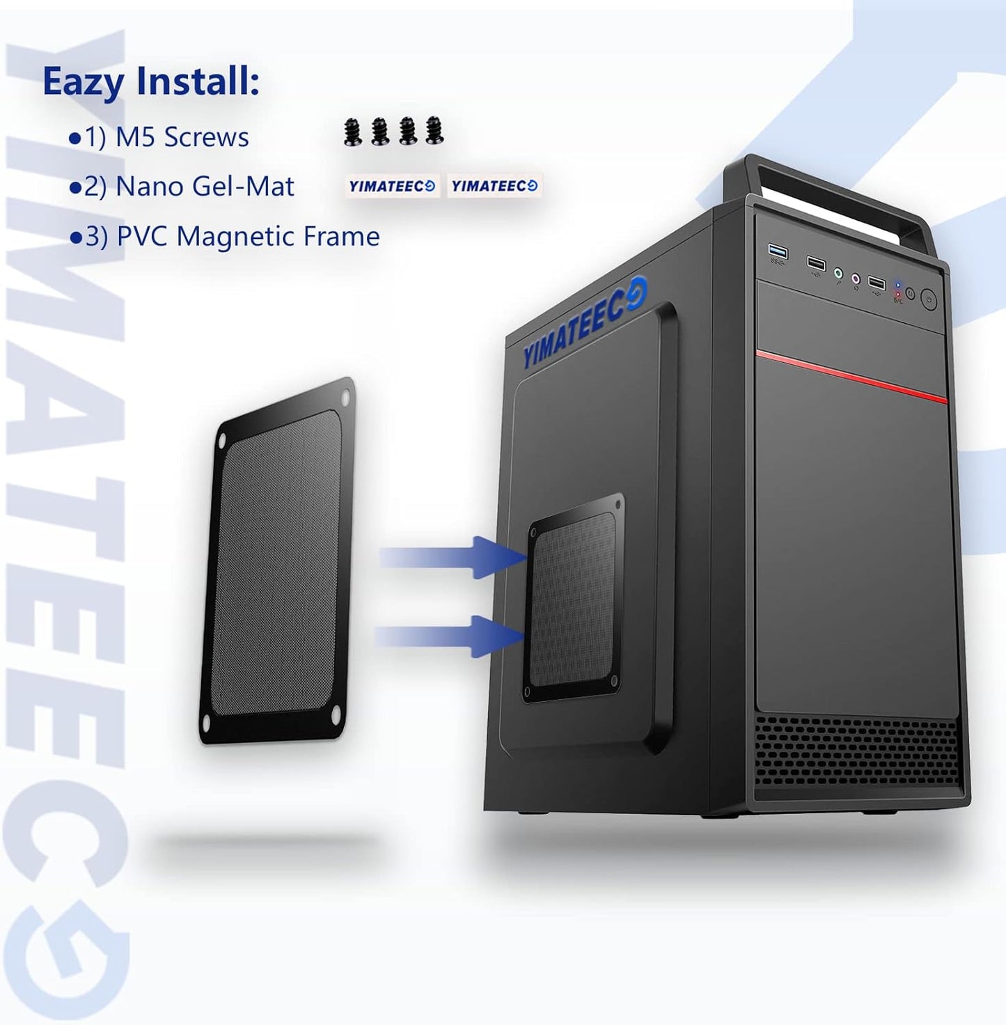 Dust Filter PC 140mm for Computer Cooler Fan/PSU/Routers PVC 50 Mesh, Magnetic Frame PC Fan Dust Mesh PC Cooler Filter Dustproof Computer Fan Grills (PVC, 140 * 140mm, 2pcs, Black)