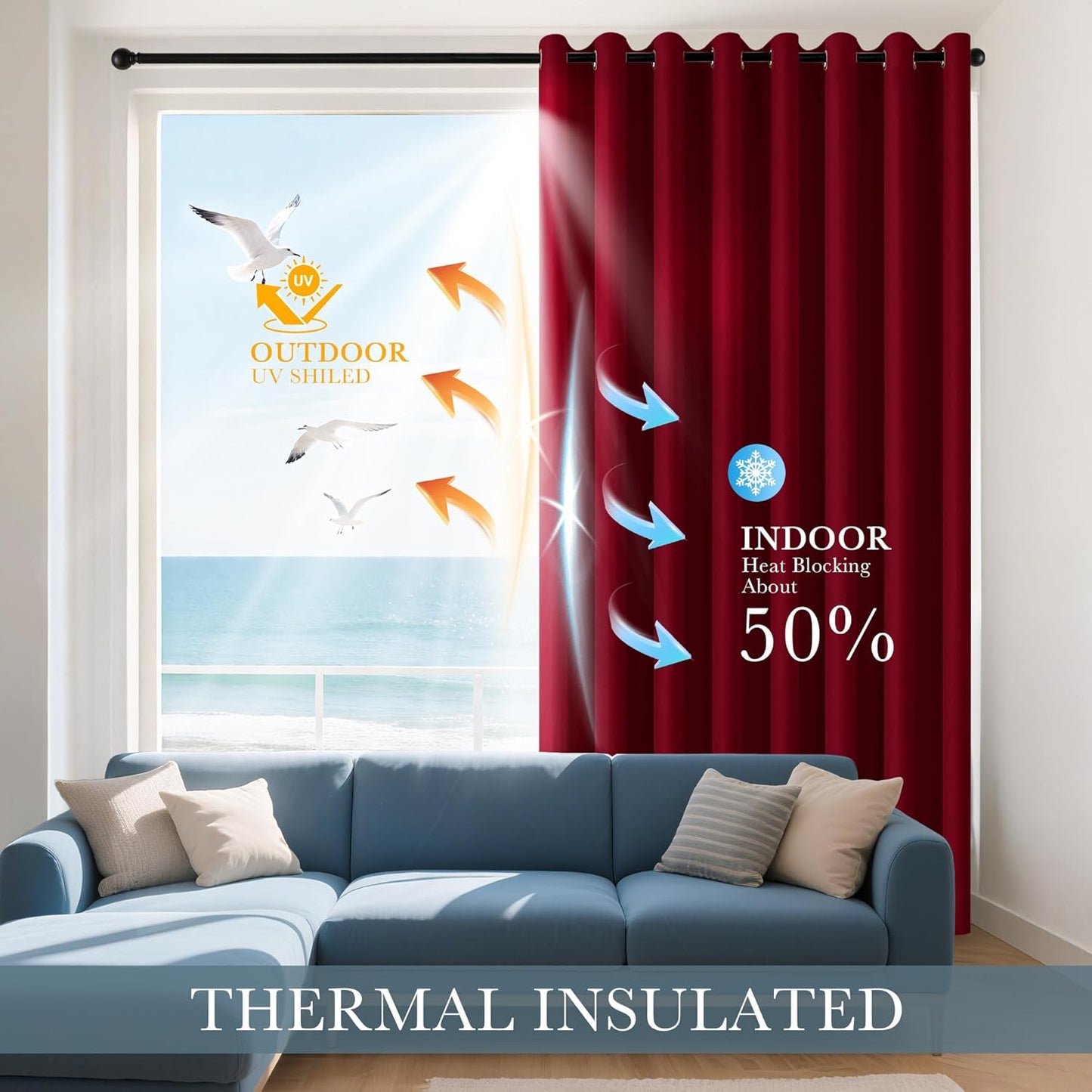 PONY DANCE Christmas Burgundy Red Blackout Curtains and Drapes, Thermal Insulated Solid Rod Pocket Blackout Draperies/Panels for Gift (2 Panels, W 42 x L 36 inches, Red)