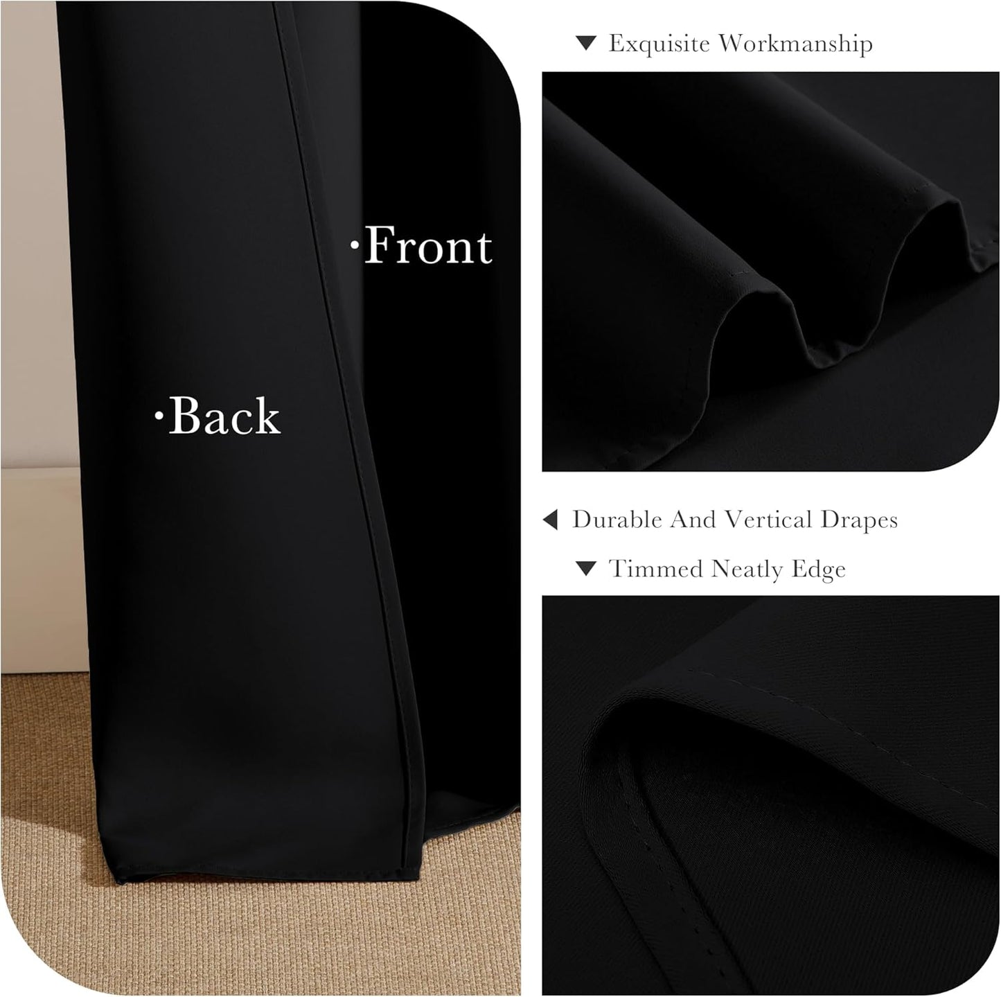 PONY DANCE Blackout Curtains for Bedroom 72 Inch Length 2 Panels Set, Privacy Thermal Insulated Room Darkening Grommet Drapes for Living Room Window, W34 x L72 Inch, Black