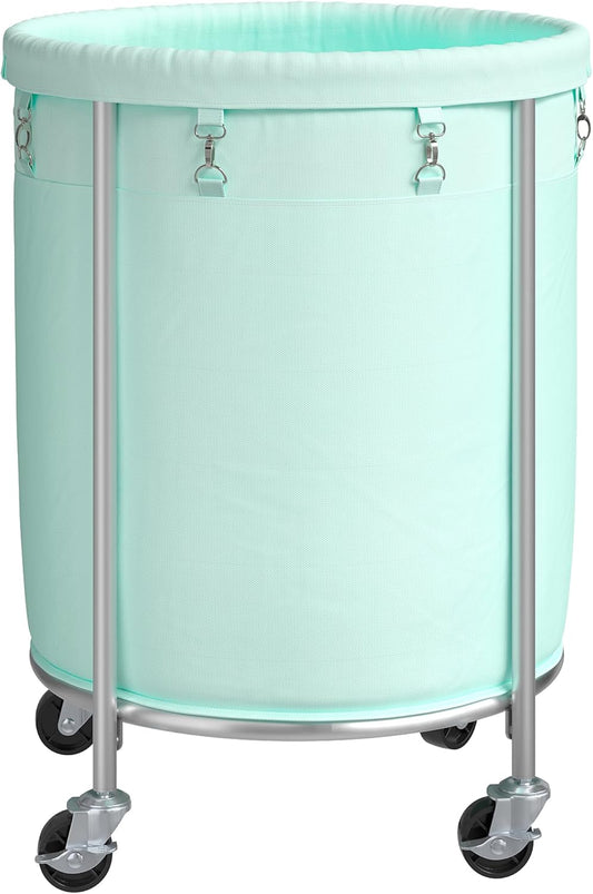 ELYKEN Laundry Basket with Wheels, 170L Rolling Laundry Hamper with Removable Bag and Steel Frame, Round Laundry Cart with 4 Casters and 2 Brakes, Ideal for Bedroom, Bathroom, Laundry Room, Mint Green