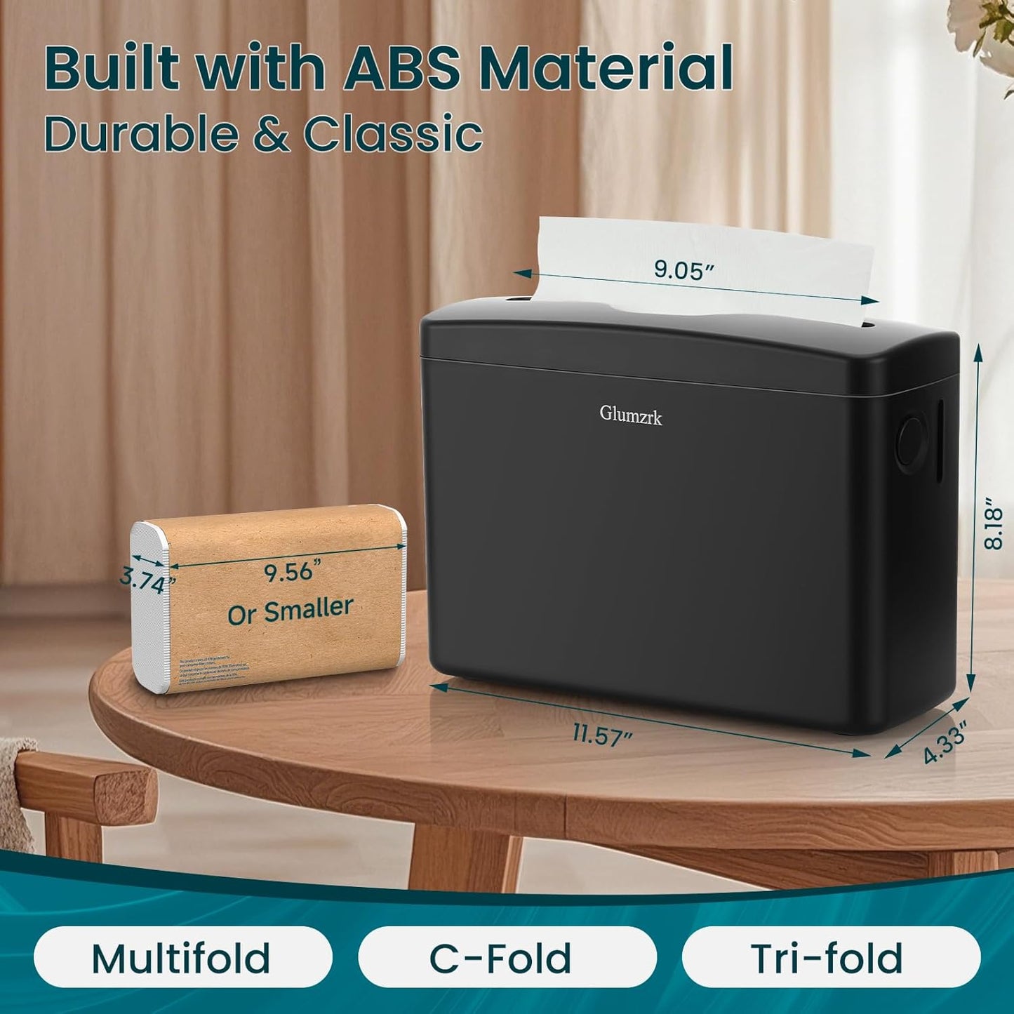 Paper Towel Dispenser Countertop, Compact Trifold Multifold Z Fold Hand Towel Holder Commercial Bathroom Paper Towels Dispenser for Home Kitchen Toilet, Black