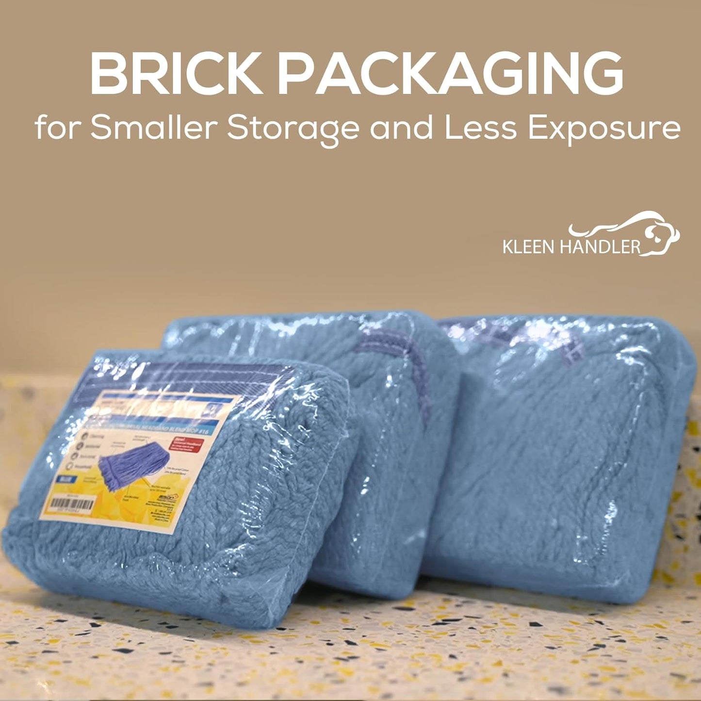 KLEEN HANDLER General Cleaning Mop Heavy Duty Commercial Replacement, Wet Industrial Blue Cotton Looped End String Head Refill (Pack of 3)