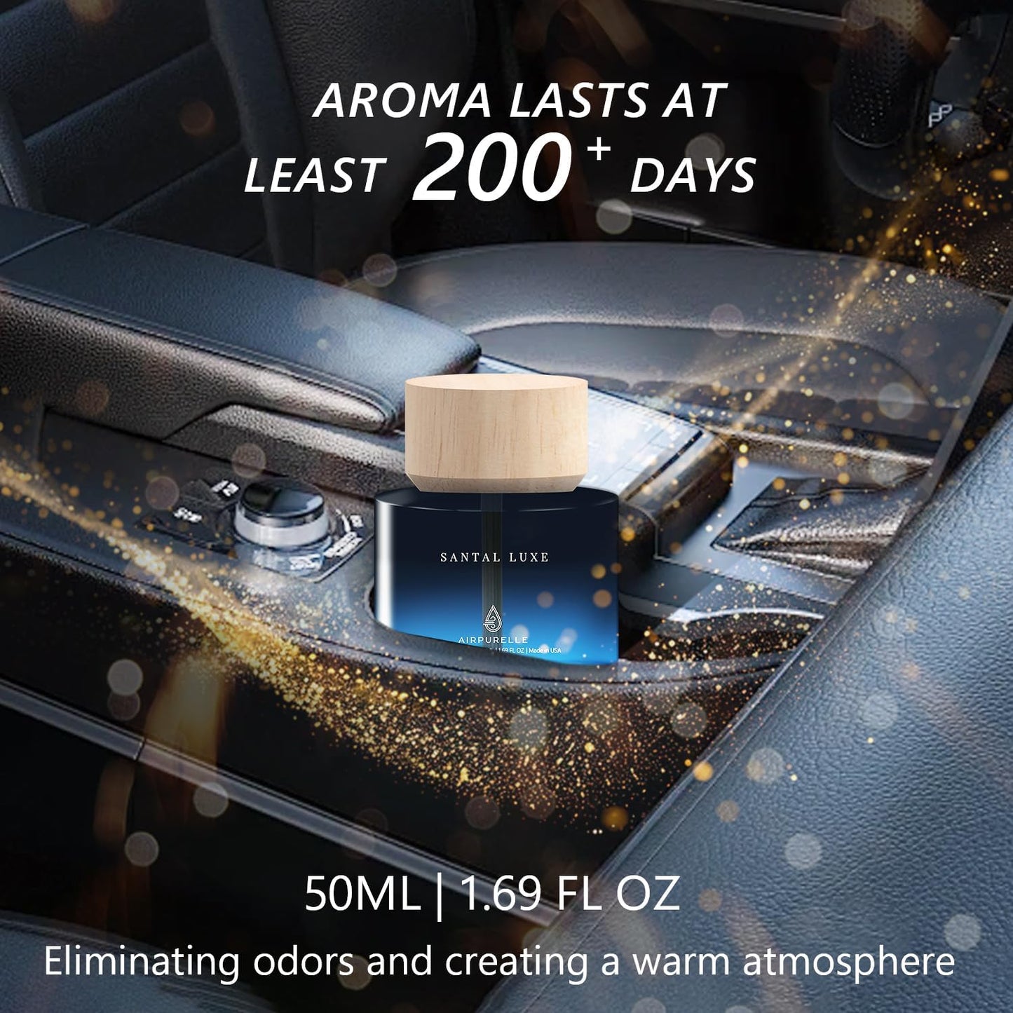 Car Air Freshener for Men & Women – Long-Lasting Spicy Sandalwood Essential Oil Diffuser for Car Cup Holder – 50ML (1.7 FL OZ) Car Scent Diffuser, Inspired by Perfume – Made in USA