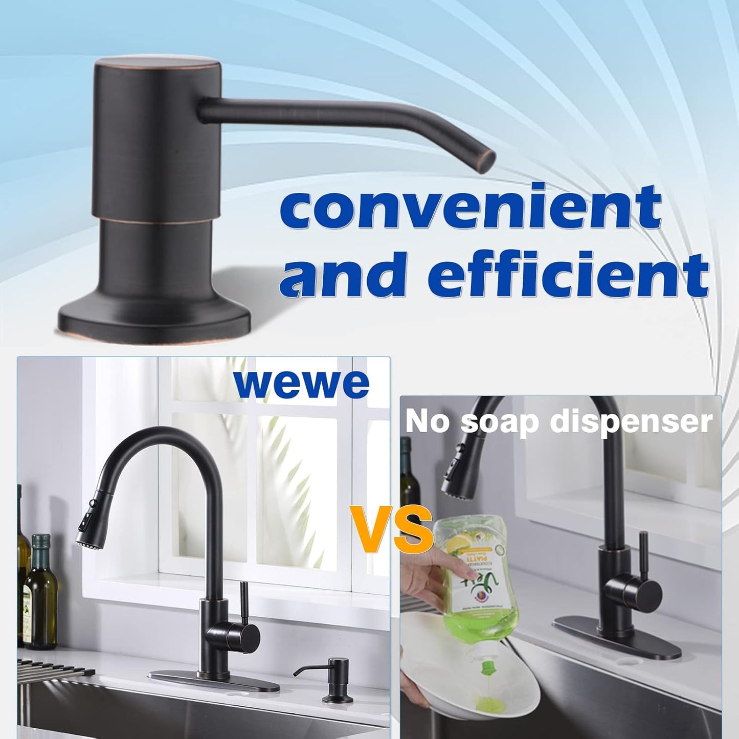 Kitchen Sink Soap Dispenser, WEWE Built in Soap Dispenser Kitchen Countertop Oil Rubbed Bronze Refillable Under Sink Black Pump Liquid Soap Dispenser for Kitchen Sink Stainless Steel Under Counter