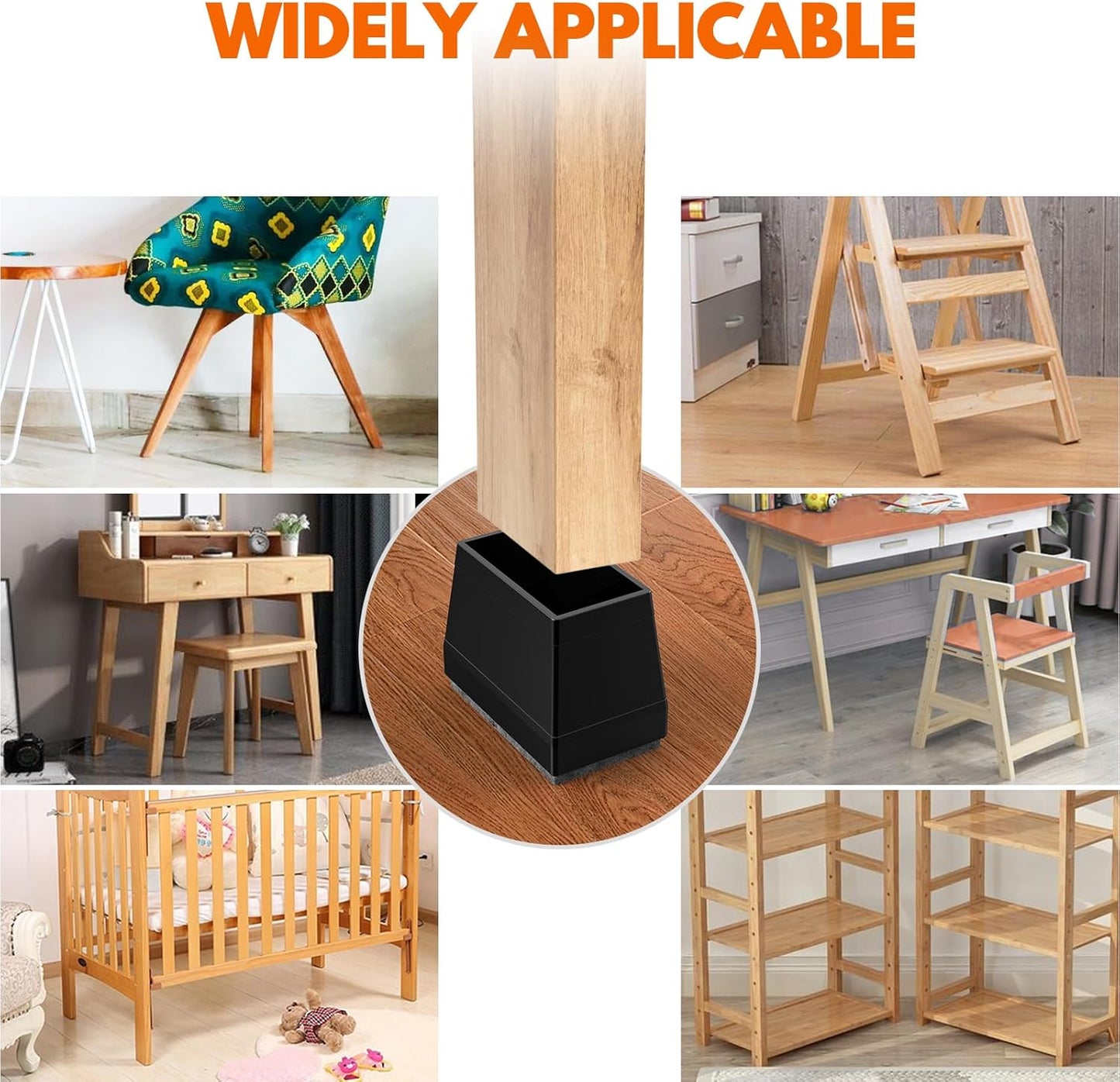 Rectangle Chair Leg Protectors for Hardwood Floors,16 PCS Silicone Covers to Protect Wood Tile Floors Felt Pads Furniture Leg Caps Reduce Noise. Easy to Move. (Black,1 x 3 Inch,Rectangular)