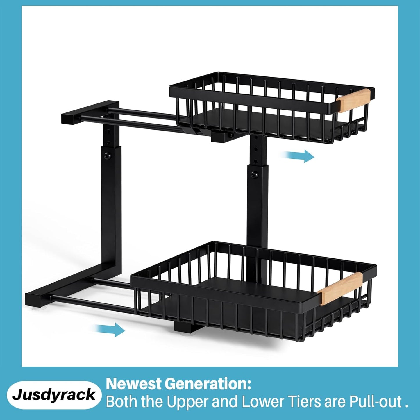 Under Sink Organizer,2 Packs 2 Tier Sliding Pull Out Cabinet Storage Shelf, Metal Drawer for Kitchen Bathroom Cabinet, Under Sink Organizer Organization Rack, Rust-Resistant Black