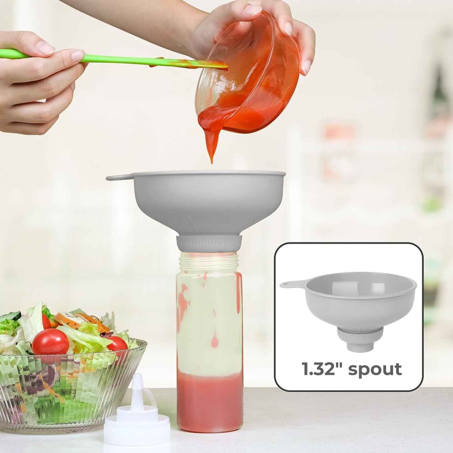 Wide Mouth Kitchen Funnel, Food Grade Plastic Cooking Canning Funnel with 4 Sizes Spouts for Filling Wide and Regular Mason Jars, Spray Dropper Oil Bottle Jug Spices Shampoo Sauce