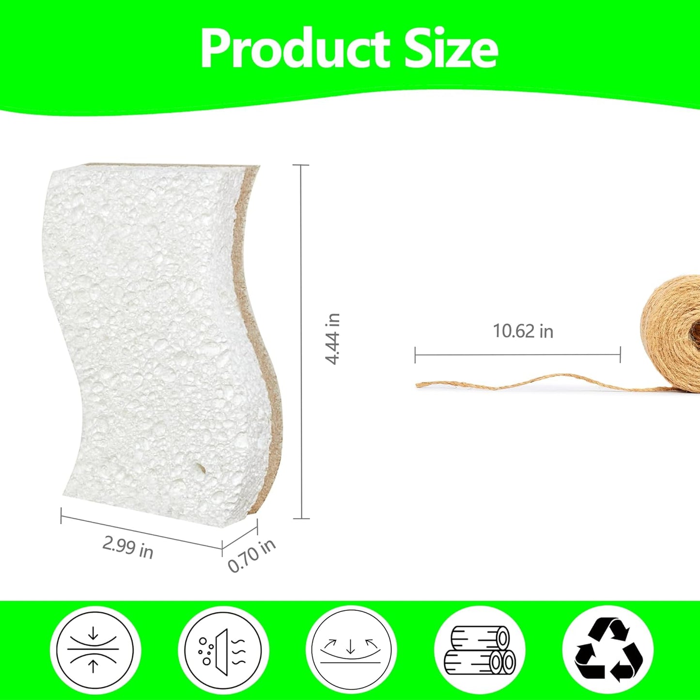 Eco Friendly Cellulose Compostable Biodegradable Kitchen Clean Sponges, for Washing Sink/Pan and Dishwashing, 15 Pack