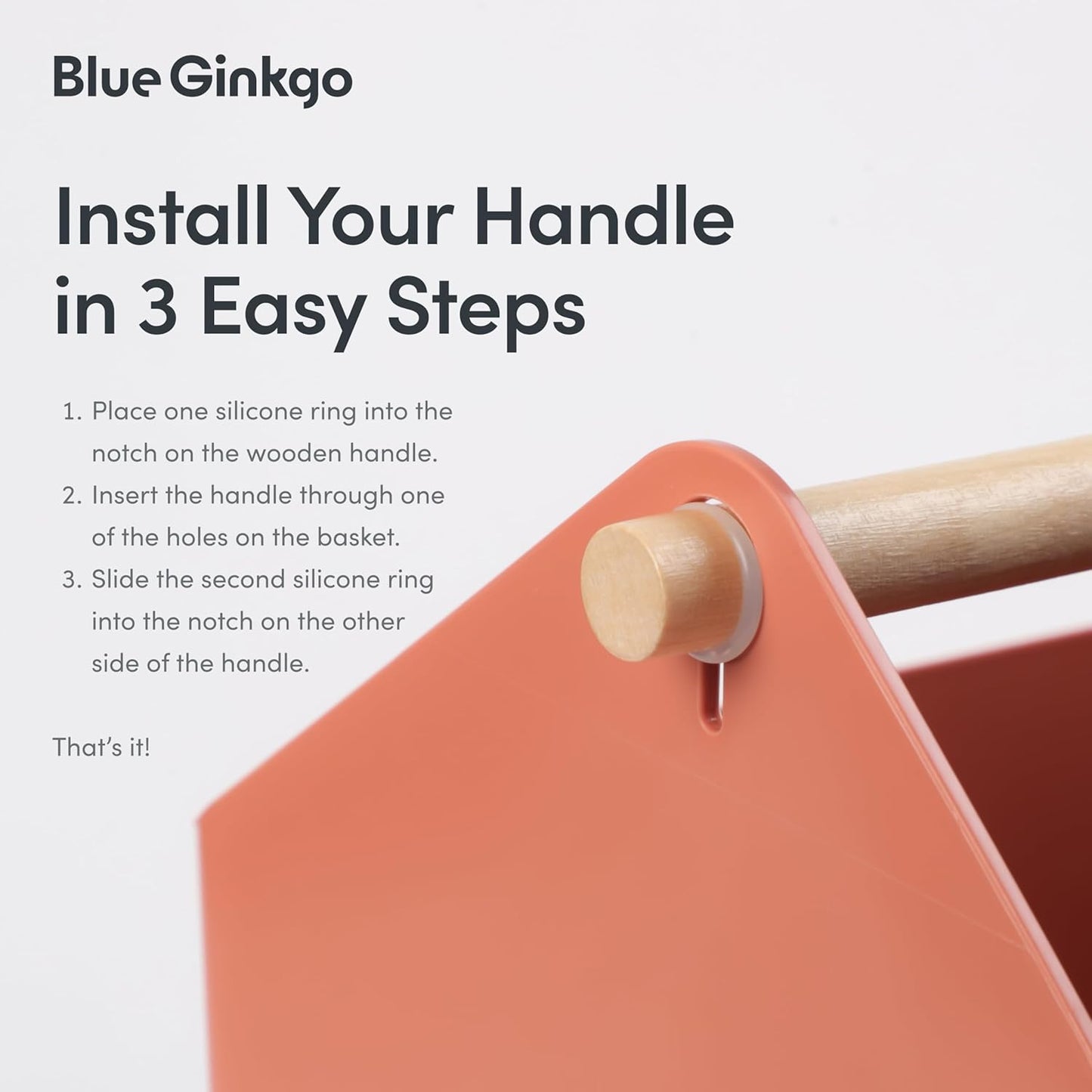 BLUE GINKGO Large Storage Basket – Plastic Caddy with Wooden Handle for Bathroom, Pantry, or Cleaning Supplies (Terracotta)