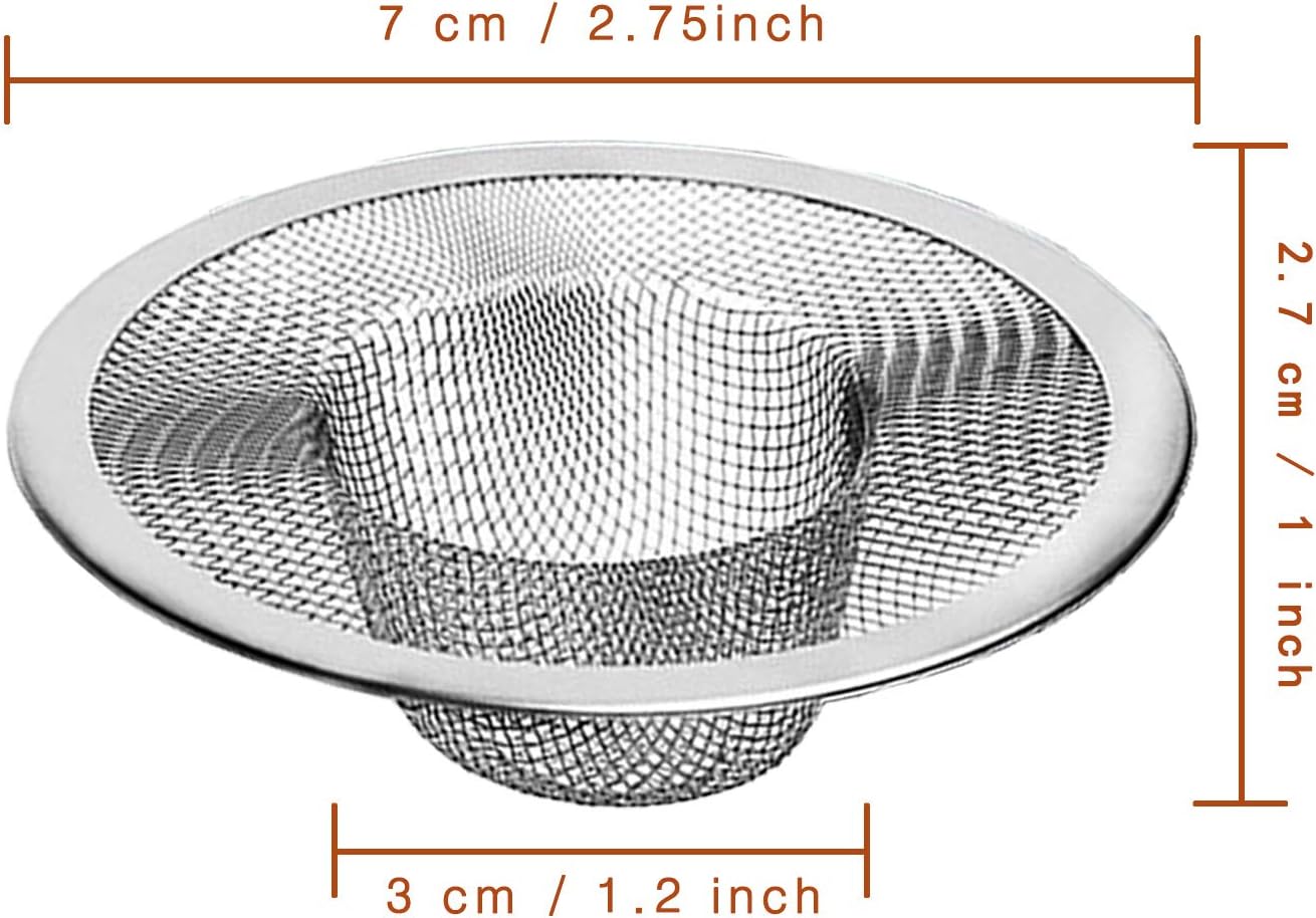 2pcs Heavy Duty Stainless Steel Slop Basket Filter Trap, 2.75" Top / 1" Mesh Metal Sink Strainer, Perfect for Kitchen Sink/Bathroom Bathtub Wash Basin Floor Shower Drain Balcony Drain Hole, Utility