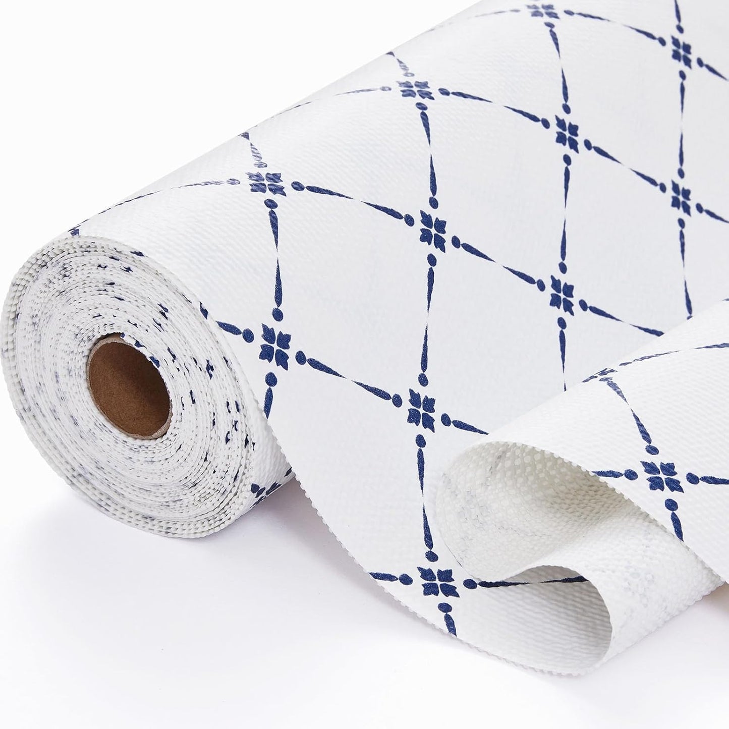 Drawer and Shelf Liner, Non-Slip Kitchen Cabinet Liners Non-Adhesive Thick Strong Grip Waterproof Washable Mats Protect Dresser Shelves Cupboard Bathroom Cabinets, Blue Stripe, 12 in X 30 FT