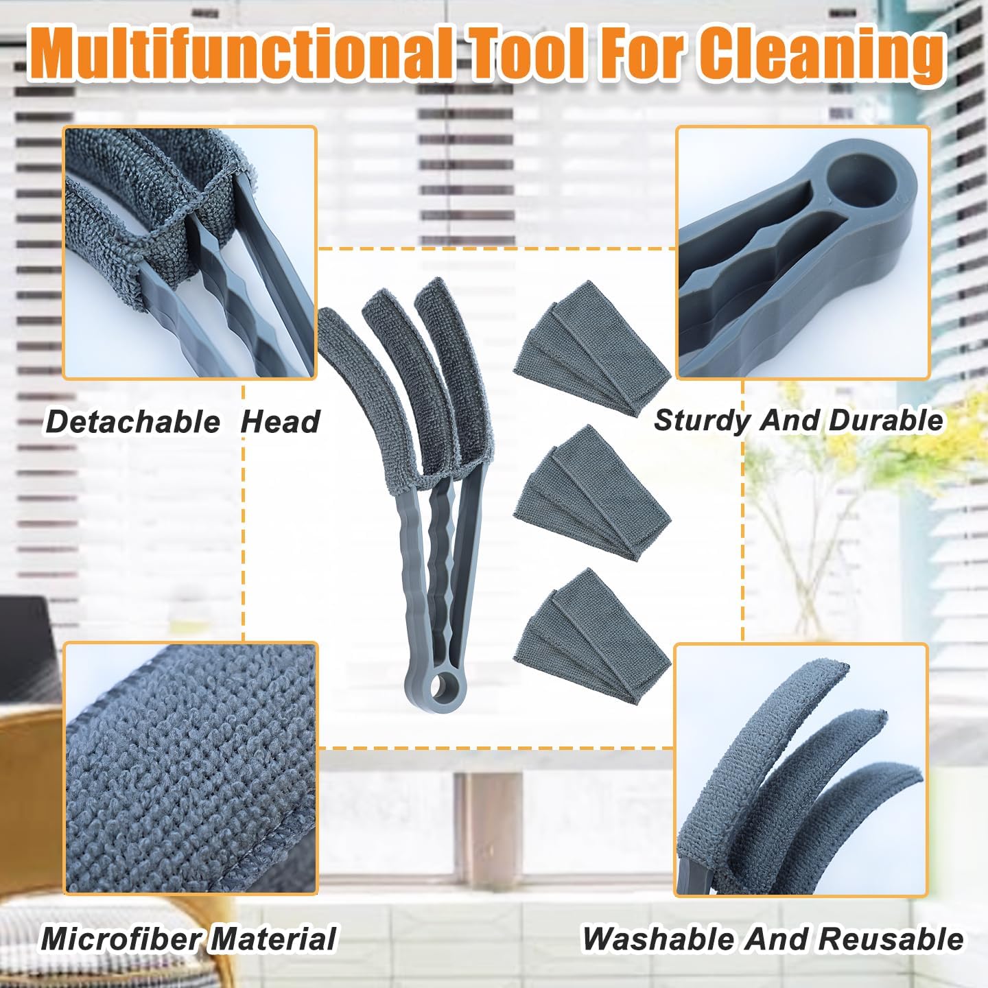 Microfiber Feather Duster, Window Blind Duster Brush, Blind Cleaner Tools for Window Blinds, Air Conditioner Vents, Fans, Car Vents - 1 Brush with 4 Microfiber Sleeves