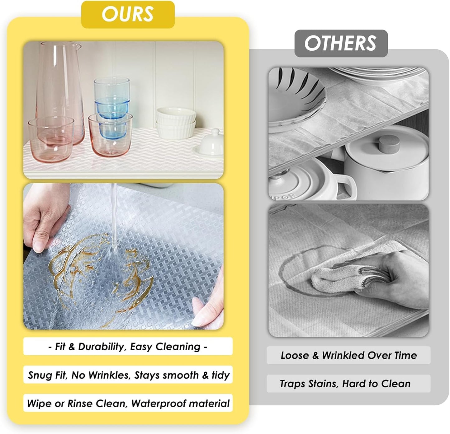 Shelf Liners for Kitchen Cabinets and Drawers, Non-Adhesive and Anti-Slip, Waterproof and Easy to Clean, Durable EVA Cabinet Mat for Refrigerator, Cupboard, Table (White, 17.5" W x 196.8" L)