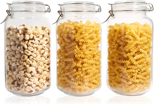 Glass Jars with Airtight Lid, Large Glass Food Storage Jars, 3 Pack Wide Mouth Airtight Glass Jars ffor Flour, Cereal, Coffee, Pasta and Canning(70OZ)