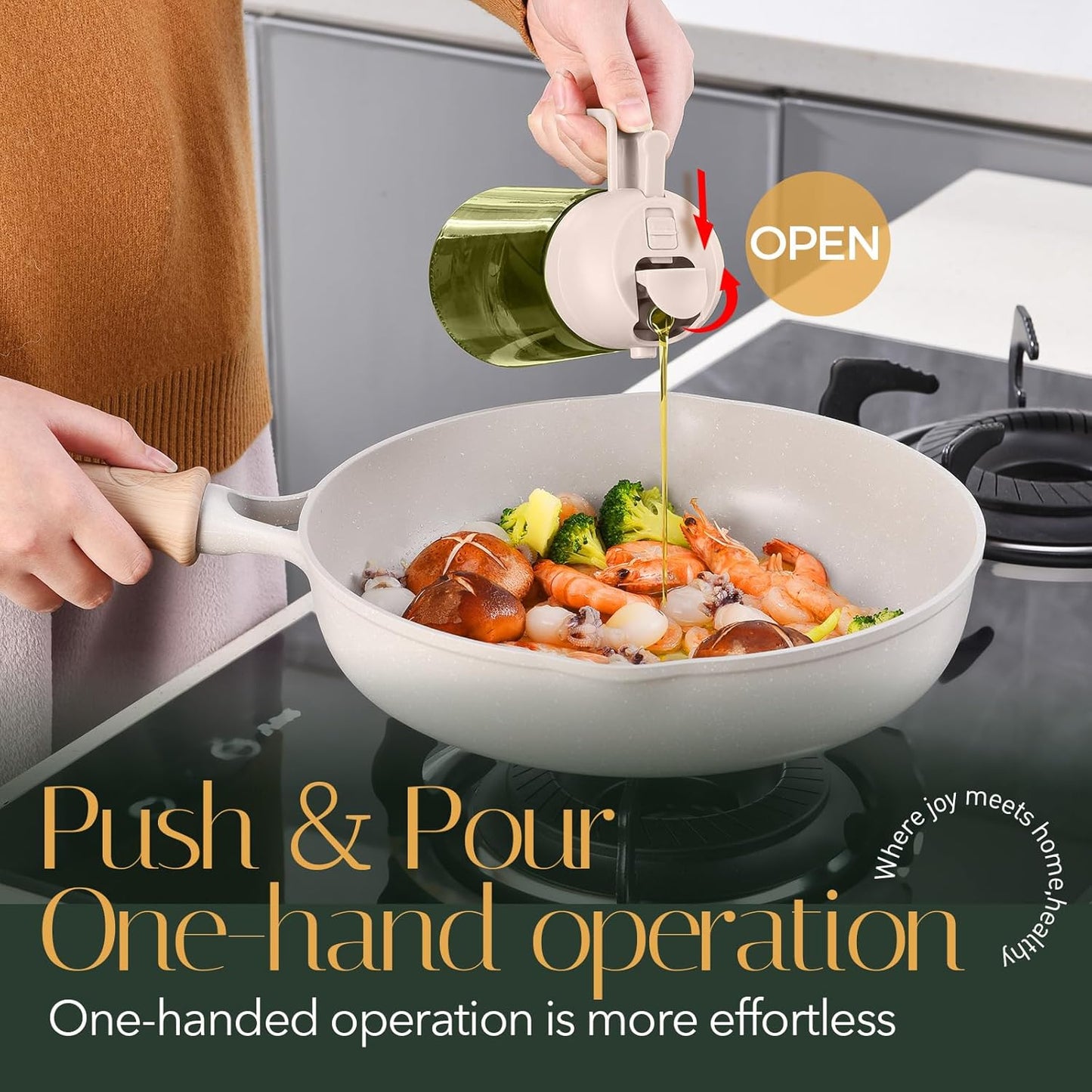 YARRAMATE 16oz/470ml Light-Blocking Dark Oil Sprayer for Cooking, 2 in 1 Olive Oil Dispenser Bottle for Kitchen,Dark Green Glass Oil Bottle, Food-Grade Oil Mister for Air Fryer, BBQ (LotusRootPink)